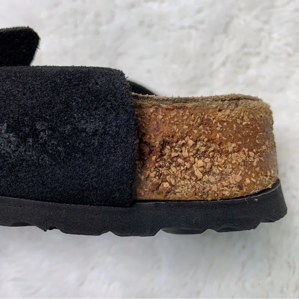 Birki's by Birkenstock Women's Black Suede Leather Three Straps Sandals Size L10